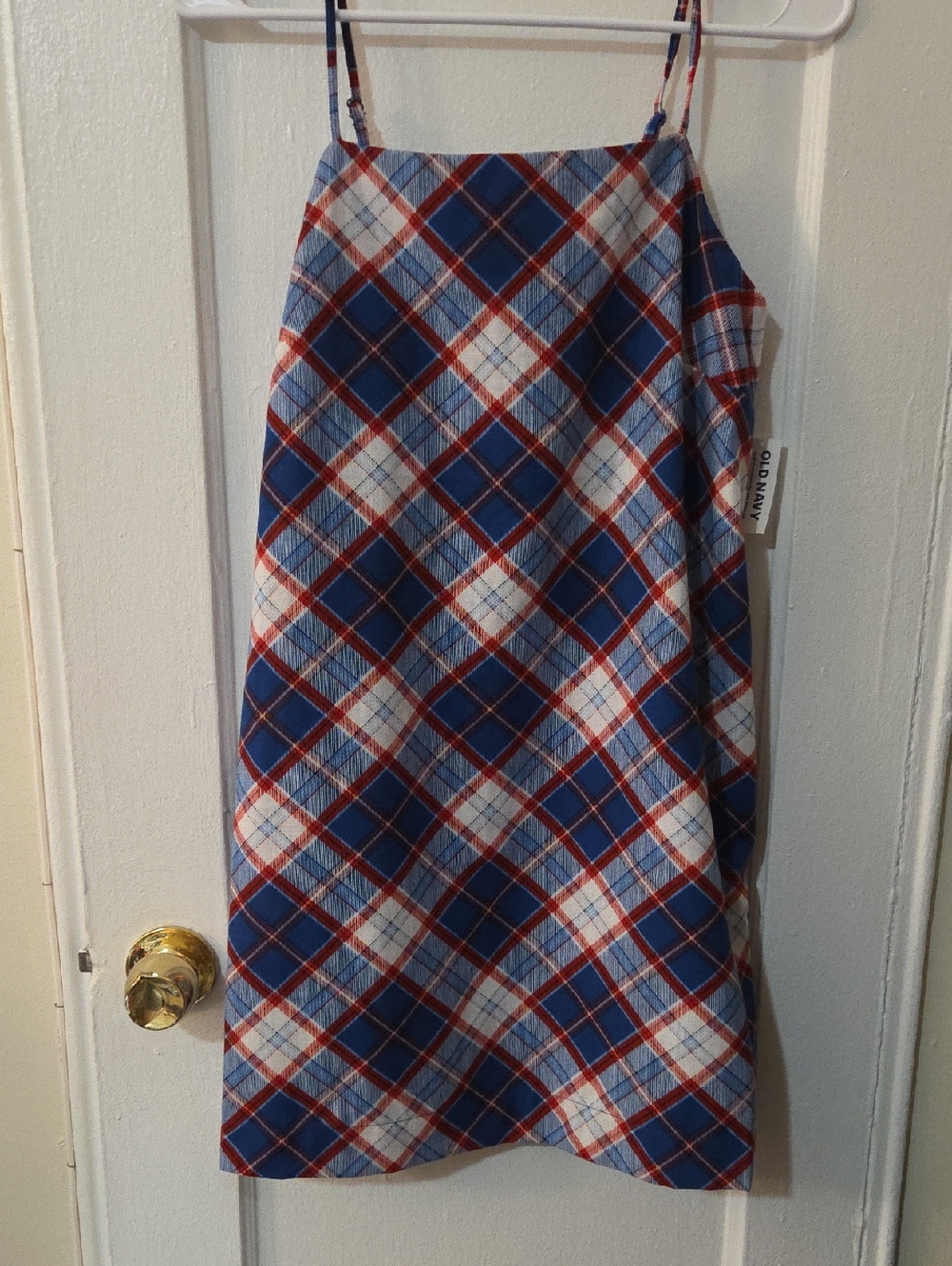Old Navy Blue Red White Plaid Spaghetti Strap Shift Sundress Small NWT